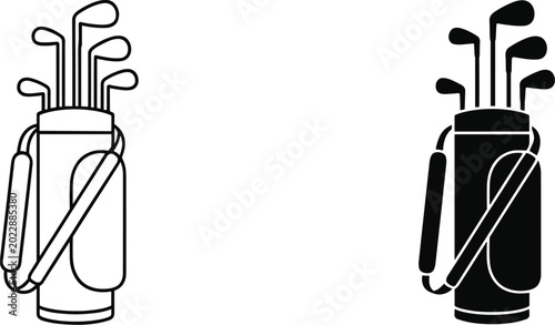 Golf Bag With Clubs In Outline And Black Styles vector