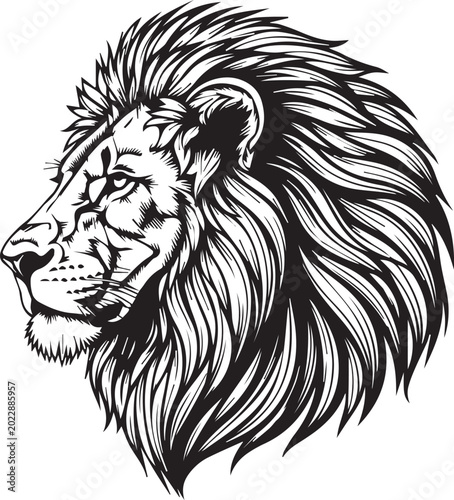 Majestic lion profile with flowing mane illustration