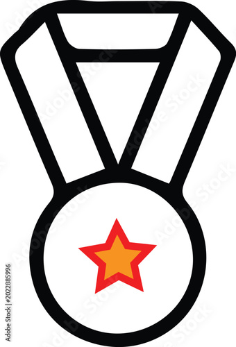 Red star medal with black ribbon award badge design