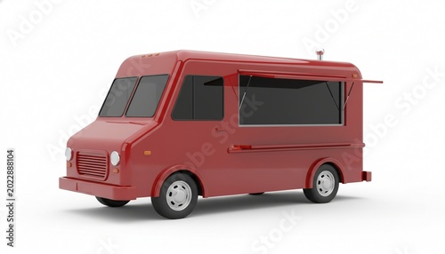 Mockup red foodtruck on white background