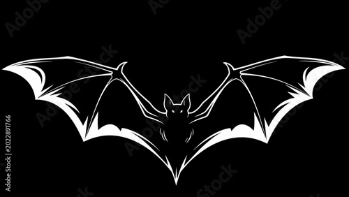 Fotografia Minimalist White Bat Silhouette Illustration on Black Background