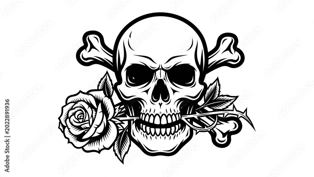 Fototapeta premium Skull and Rose Tattoo Style Illustration