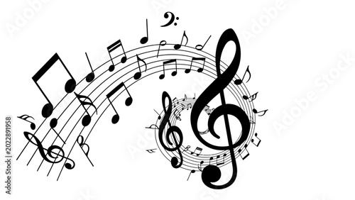 Fotografie Abstract Musical Composition with Treble Clef and Notes