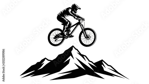Canvas-taulu Mountain Biker Jumping Over Peaks Illustration