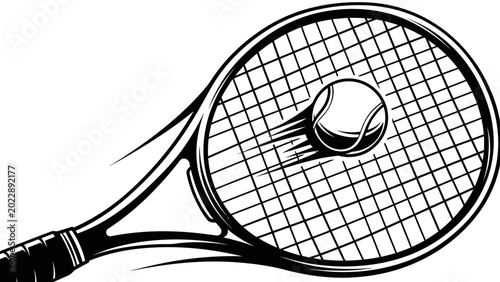 Εκτύπωση καμβά Tennis Racket Hitting Ball Illustration