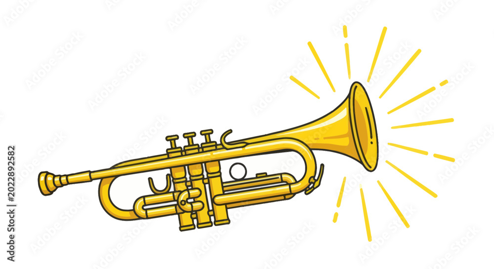 Fototapeta premium Golden Trumpet with Sound Waves on White Background