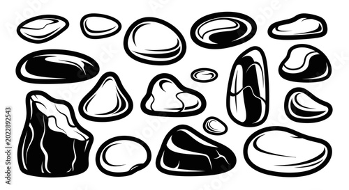 Принти на полотні Collection of Smooth and Jagged Stones - Vector Art