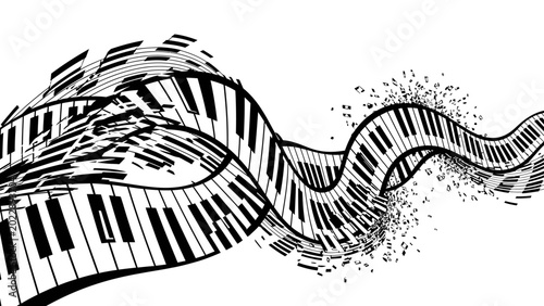 Quadro su tela Abstract Musical Wave with Piano Keys Illustration