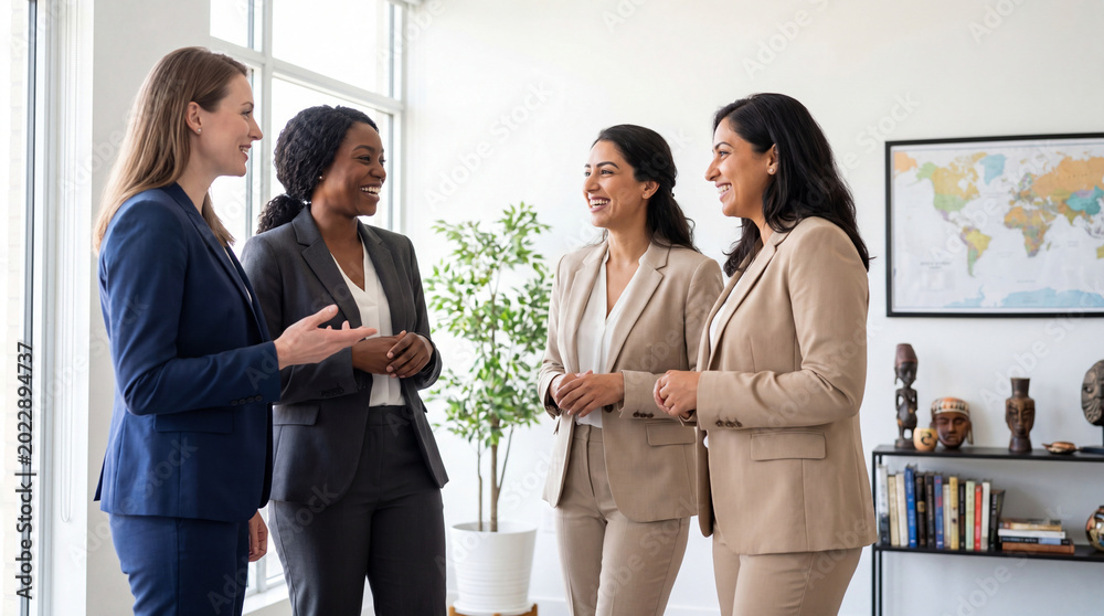 Obraz premium International Day of Dialogue Among Civilizations diverse women professionals conversation collaboration multicultural office teamwork partnership communication respect inclusion harmony professional