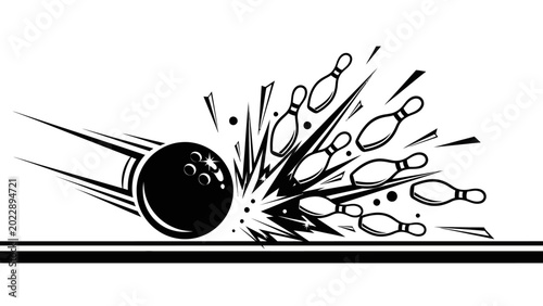 Canvastavla Bowling Ball Striking Pins Graphic Illustration
