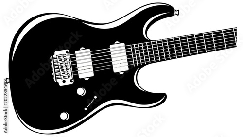 Fotografie Black and White Electric Guitar Vector Illustration