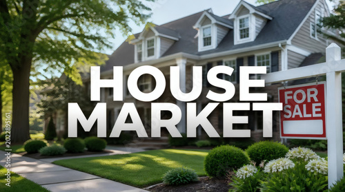 dream home for sale suburban real estate photography with modern house market text overlay in natural tones