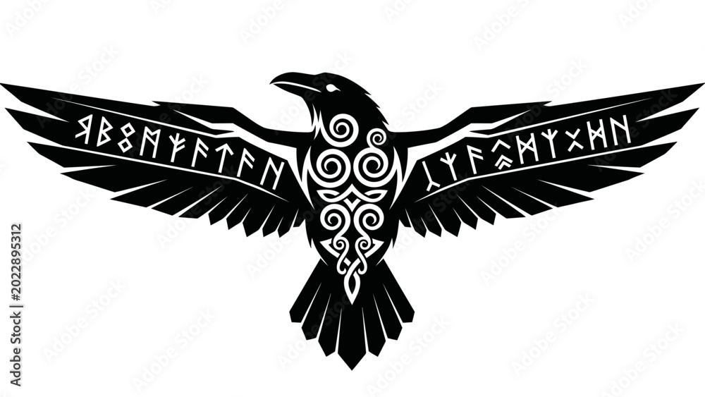 Fototapeta premium Norse Raven with Celtic Knotwork and Runes Illustration
