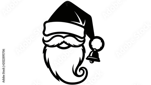 Photos Minimalist Black and White Santa Claus Face Icon with Christmas Bell