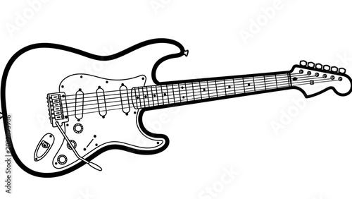 Obraz na płótnie Black and White Line Art Illustration of an Electric Guitar