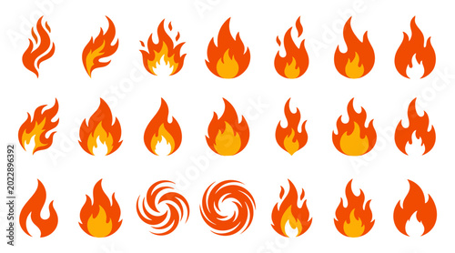 Bild auf Leinwand Set of various stylized fire flame icons designed as flat vector illustrations f