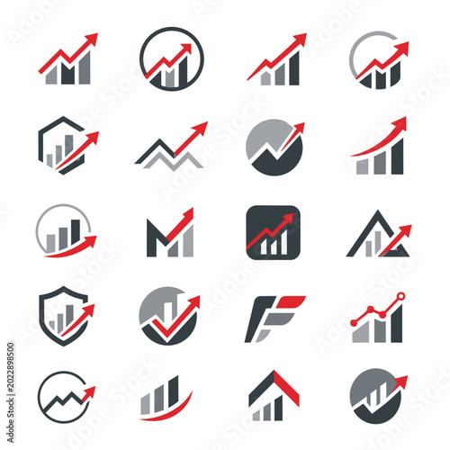 Set of Financial Growth Graph Icons and Bar Charts