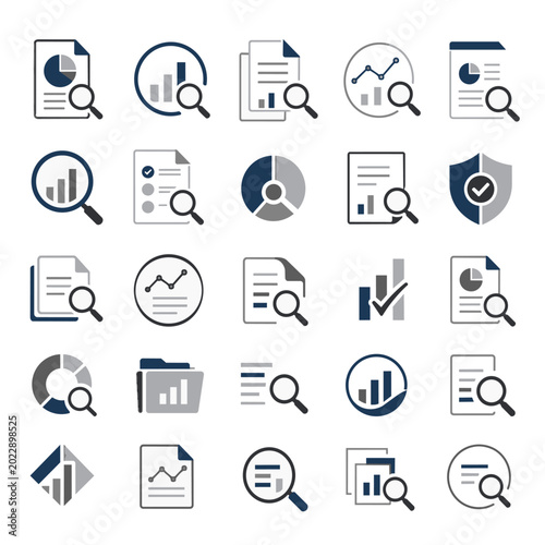 Business Data Analysis and Audit Report Icons Set