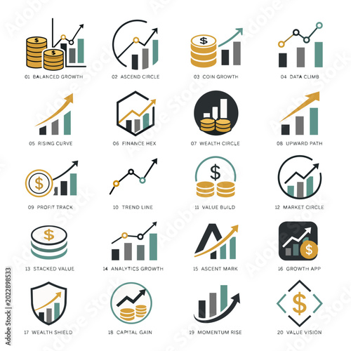 Finance and Business Growth Icon Set