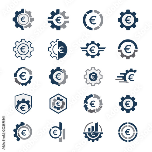 Euro Currency Gear and Financial Industry Symbol Set