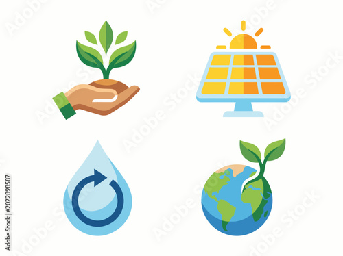 Foto This image showcases eco-friendly concepts such as planting, solar power, and sustainable practices, emphasizing the importance of environmental awareness for a greener future