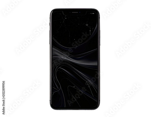 Black smartphone with dynamic abstract wallpaper on black background