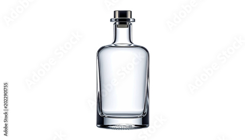 Elegant glass bottle filled with a clear liquid against a black background