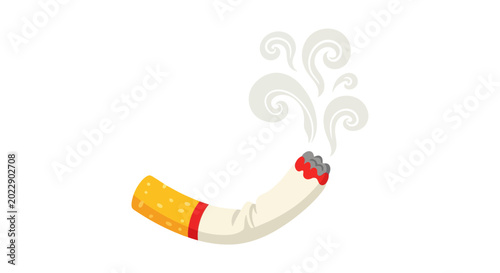 Fotografie Burning Cigarette with Smoke Swirls, Isolated on White Background