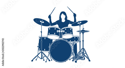 Obraz na płótnie Drummer silhouette playing drums, silhouette of person with drumsticks, rock mus