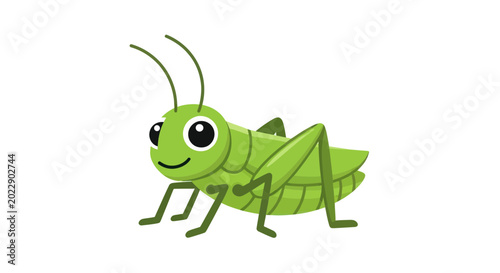 Bilde på lerret Cute cartoon grasshopper, green insect illustration, isolated on white backgroun
