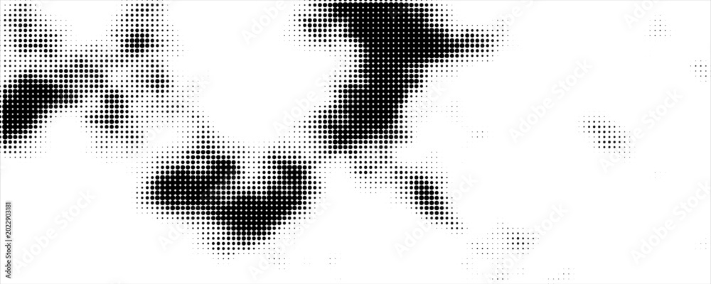 Fototapeta premium Grunge halftone gradient background. Faded grit noise texture. White and black sand wallpaper. Retro pixelated backdrop. Anime or manga style comic overlay. Vector graphic design textured template.
