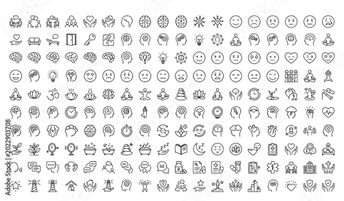Photos Psychology and mental health thin line icons big vector set