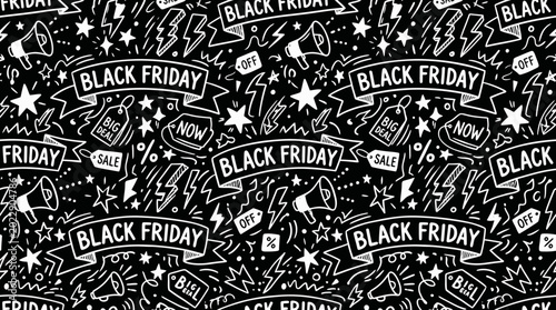 Canvastavla Seamless Black Friday sale pattern with banners and icons.