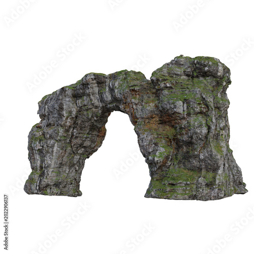 Mossy Rock Arch 3D Rendering Cutout Of Natural Stone Formation Isolated On White Background