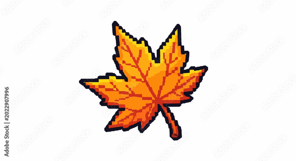 Obraz premium Pixel Art Maple Leaf Icon Autumn Season.