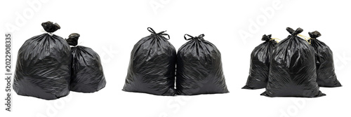 Cuadro en lienzo Full Black Plastic Garbage Trash Bags Rubbish Waste Disposal Isolated Transparen