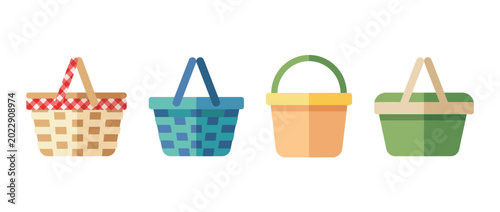 Fotografie A visually appealing array of stylized baskets in various colors and designs representing utility, art, and versatility in everyday life and artistic representation