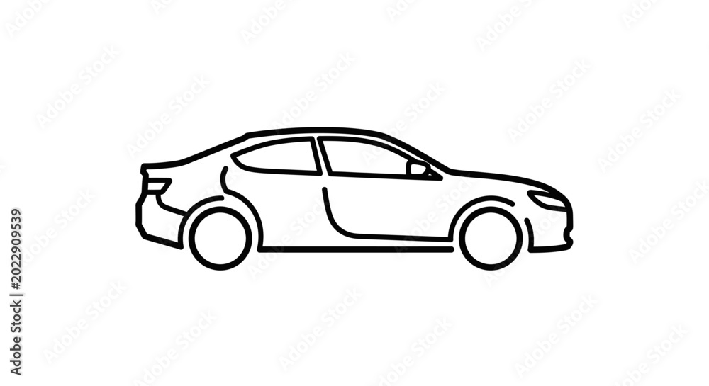 Fototapeta premium Sedan Car Line Icon. Minimalistic Outline Vector Illustration of a Passenger Vehicle for Travel and Transport Concept.