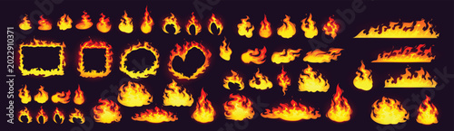 Fotografie Cartoon fire frames and bonfire, blazing borders