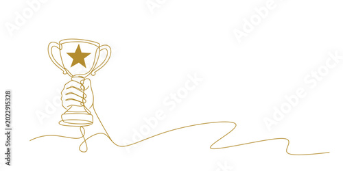 Trophy Cup Line Art, Minimalist line drawing of a trophy cup, symbolizing victory, achievement, and success