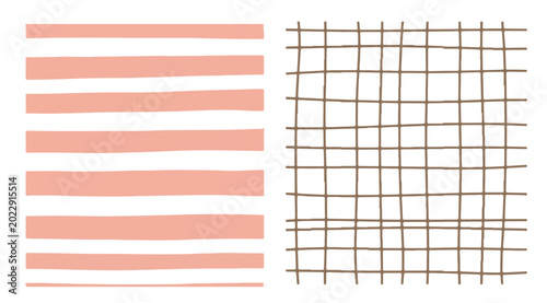 Fotografie Hand Drawn Abstract Patterns: Stripes and Grid.