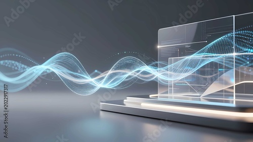 Innovation futuristic technology digital holographic composition with premium abstract metallic flowing structures