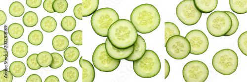 Fotografía Fresh Sliced Cucumber Rounds PNG Set, Organic Green Vegetable Clipart, Isolated