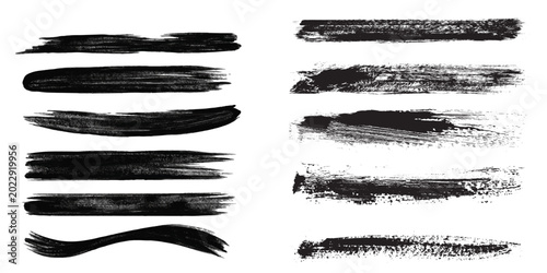 Brush strokes vector. Set of text boxes. Paintbrush collection. Grunge design elements. Dirty texture banners. Painted rectangles and long strokes