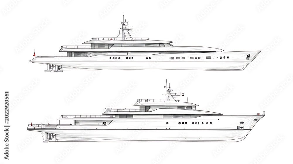 Obraz premium Elegant White Luxury Yacht Side Profiles