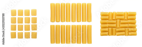 Bild auf Leinwand Italian Cuisine Bundle of Raw Rigatoni Penne Pasta Tubes Uncooked Semolina Wheat
