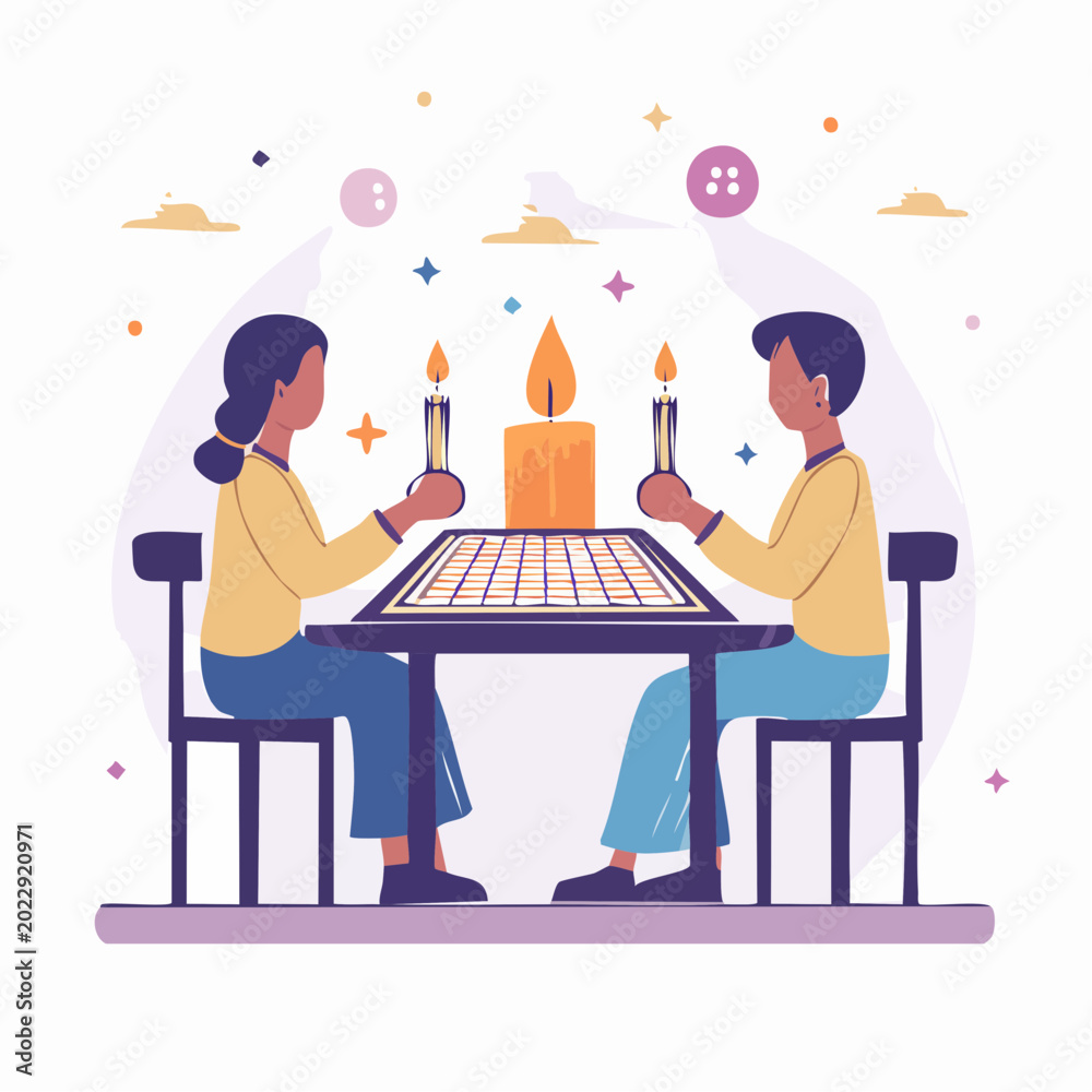 Fototapeta premium Couple Playing Chess by Candlelight