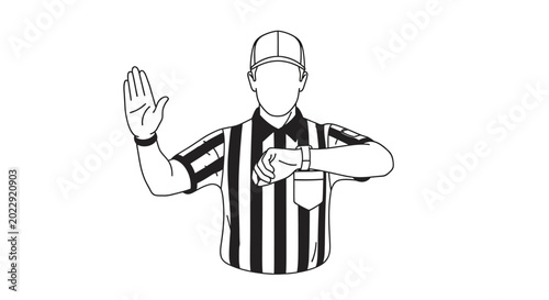Foto American Football Referee Signaling Timeout with Hand and Watch