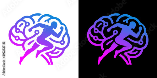 Cuadro en lienzo Dynamic human silhouette integrated with a stylized brain and circuitry for a co