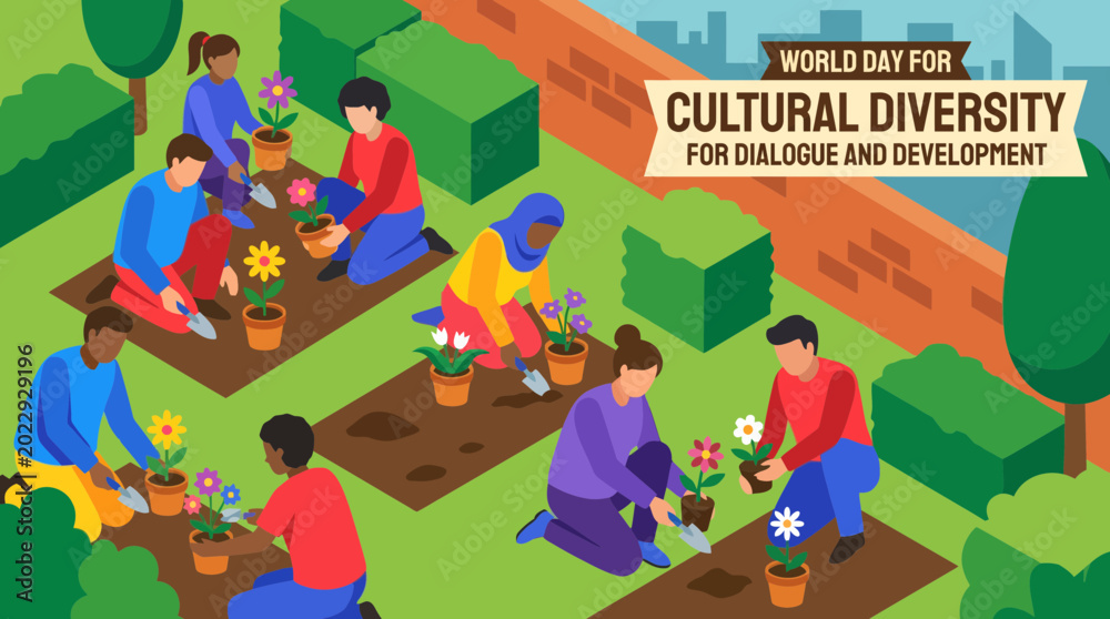 Naklejka premium Diverse People Gardening for World Day for Cultural Diversity